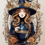 woman, hat, witch, halloween, cartoon, beauty, hair, face, art, vintage, magic, lady, glamour, costume, people, ai generated, illustration