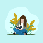 woman, reading, sitting, girl, line art, drawing, relax, cartoon
