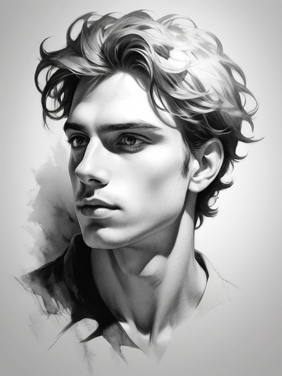 young man, face, portrait, man, male, guy, person, young, cartoon, creativity, drawing, ai generated